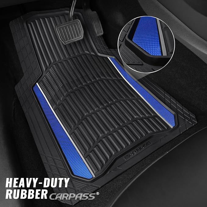 CAR PASS Heavy Duty Rubber Car Floor Mats, Deep Waterproof Car Floor Mats All Weather, Aluminum Film Floor Mats for Cars Non-Slip Universal Trim to Fit for SUVs Trucks Sedans Vans, Black Blue Metallic - Image 2