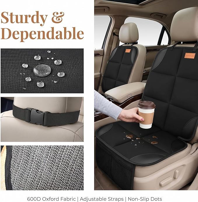SMART ELF 2 Pack in Gift Box Car Seat Protector (Black) | Thickest Padding and Non-Slip Backing Mesh Pockets for Baby and Pet, Sedan SUV Truck - Image 7
