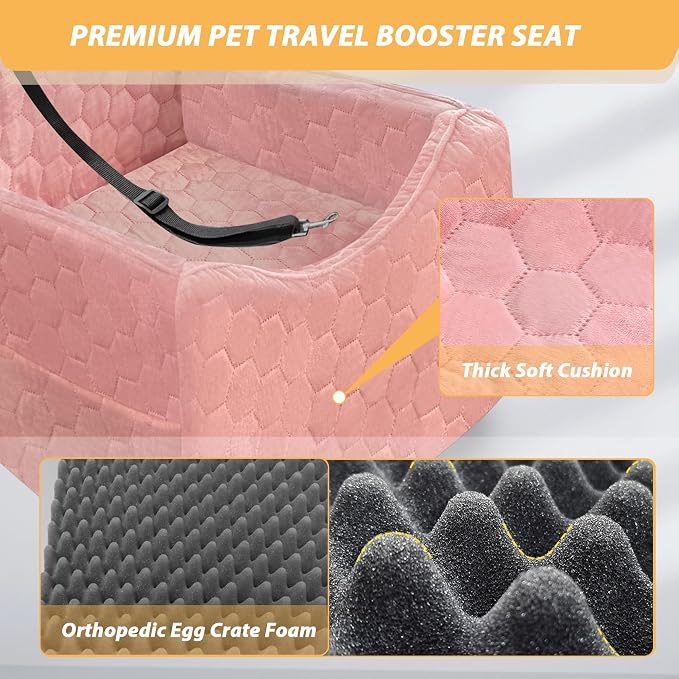 Dog Car Seat for Small/Medium Dogs, Memory Foam Dog Booster Seat, Travel Safety Per Car Seat with Washable Removable Cover, Storage Pockets for Dogs up to 35 lbs (Pink, Small) - Image 5