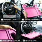 EcoNour 4 in 1 Car Steering Wheel Tray - 2024 Upgraded Pink Tray with Dual | Sauce Dip Holder and Tablet Holder | Spacious Steering Wheel Desk for Food and Laptop | Car Accessories (Large) - Image 5