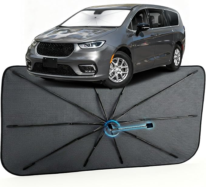 Car Windshield Sun Shade Umbrella for Chrysler Pacifica 2017-2026, 1:1 Fit | [Reflective Coated Fabric] Car Shades Sun Visor Keep Car Cool and Protects Interior, Sunshade Umbrella for Front Window by MakeLifeBetter