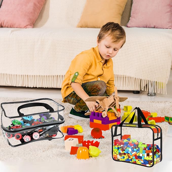 6 Large Toy Storage Bags with Labels Reusable Clear Toy Organizer 3L & 3XL | PVC Waterproof Transparent Organizer Bags with Zipper for Building Blocks, Puzzle, Board Games Travel Storage, Save space - Image 4