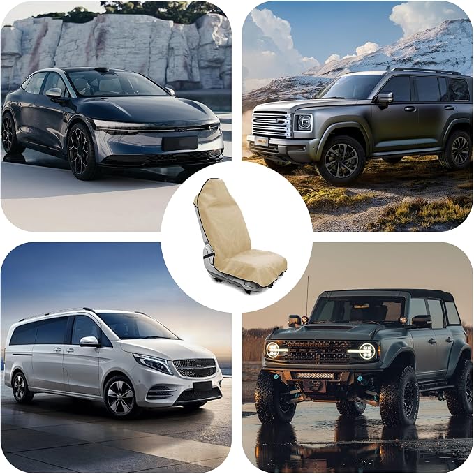 Waterproof Towel Car Seat Cover, Sweatproof Non Slip Towel Carseat Cover, Machine Washable Vehicle Bucket Frontseat Protector Accessories, Universal for SUV, Sedan, Truck (Beige) - Image 6