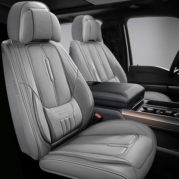 Universal Fit Premium Beige Leather 5-Seats Car Seat Covers | Waterproof full-set seat protector for Cars,SUVs,Trucks,airbag-safe,wipe-clean,10-min install,all-season car seat cushion. by NSYOLO