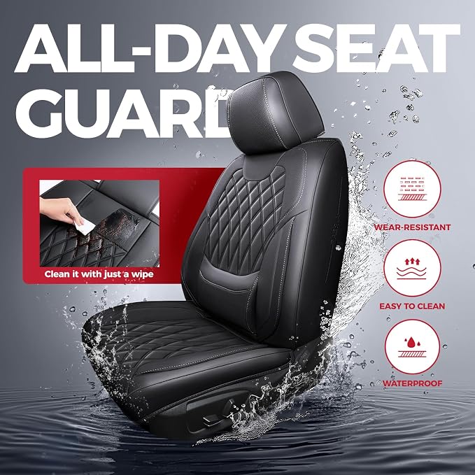 FREESOO Car Seat Covers Full Set Faux Leather Universal Fit Black | faux nappa leather seat covers, waterproof breathable, full set lumbar support, front rear covers, fit sedans suvs pickups - Image 5