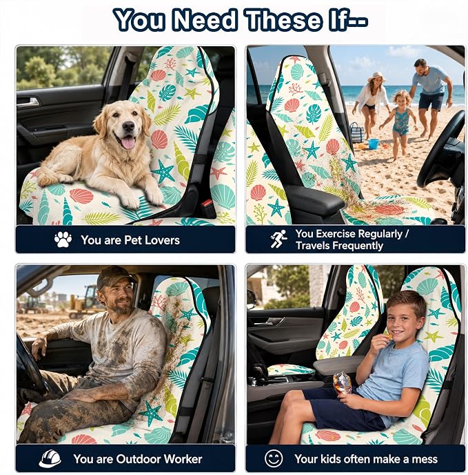 Car Seat Towel Cover 2 Pack for Front Seats, Sweat Absorbent Car Seat Protector with Non-Slip Backing, Waterproof Towel Car Seat Covers for Runners, Gym, Swimming, Beach, Coastal Seashell - Image 9