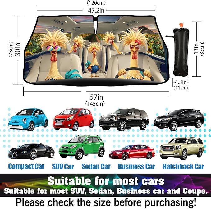 CHILL·TEK Funny Rooster Car Windshield Sun Shade Umbrella, Funny Chicken Car Sun Shade Umbrella, Block UV Rays Heat Foldable Windshield Umbrella Sun Visor Protector - Keep Vehicle Cool for Cars SUV - Image 4