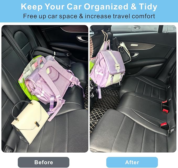 Purse Hooks for Car - 2 Pack Back Seat Storage Holder - Beige Leather/2L | Universal Car Headrest Hanger with Anti-Drop Lock Loop for Hat Bag Grocery Handbag Coat Must Have Stuff for Vehicle Truck SUV - Image 6