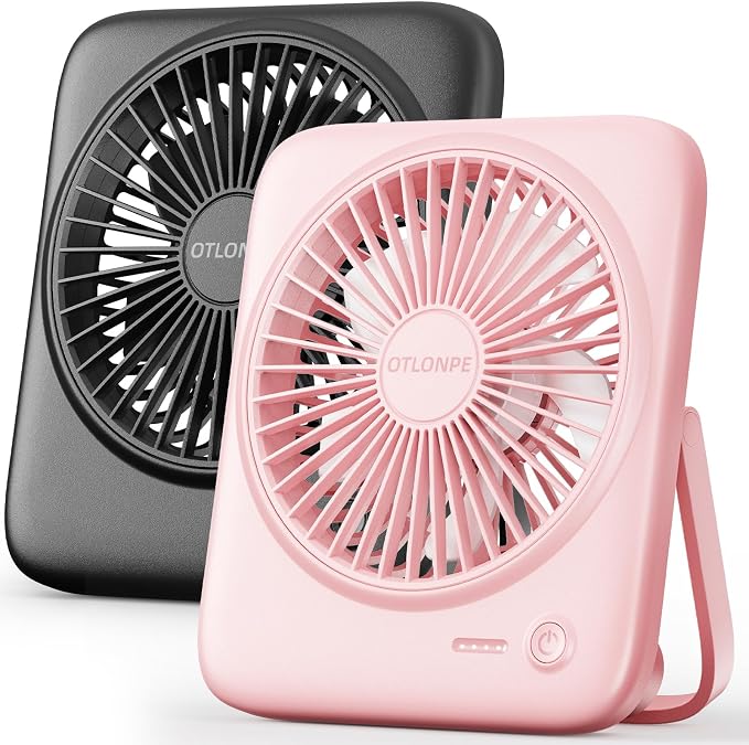 Otlonpe Personal Portable Desk Fan 2 Pack, 4000mAh Small Rechargeable Portable Fan Battery Operated & USB Powered for Travel Sleeping Bedroom Office Home Table, Cordless, Quiet, 4-Speed, 6.5 Inch by OTLONPE