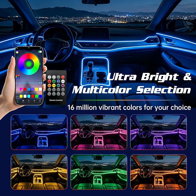 Interior Car LED Strip Lights, RGB 6 in 1 Car Ambient Lighting Kit | 16 Million Colors, Music & Mic Mode, Remote Control, Easy Installation, Plug and Play, LED Lights for Car Accessories - Image 5