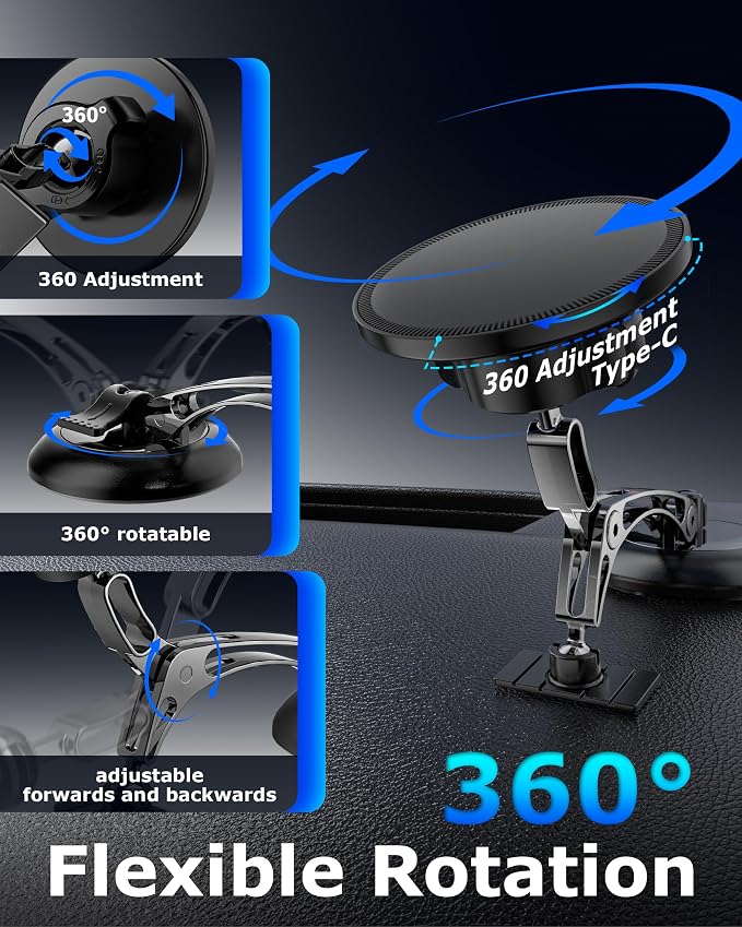 ZBF Magnetic Phone Holder for iPhone MagSafe Car Mount, Vacuum 360°Adjustable Car Phone Holder（Dashboard & Windshield） Magnet Cell Phone Holder Mount for iPhone 17/16/15/14/13 Android Galaxy - Image 3