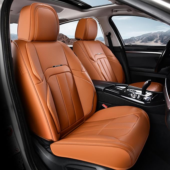 Coverado Nappa Leather Car Seat Covers Full Set, Luxury Waterproof Seat Protectors, Airbag Compatible Anti‑Slip Auto Seat Covers, Universal Fit for Most Cars SUVs Trucks Pickup Vehicles - Image 2