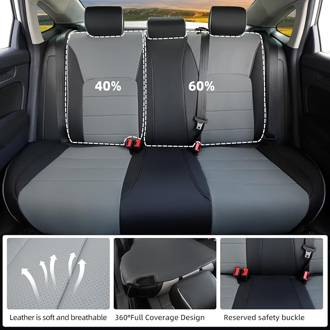 Lolcar Custom Fit Civic Seat Cover Full Set for Honda Civic 4 Door (Hatchback 2022-2026 Sport Touring)&(Hatchback 2022-2024 EX-L) 5-Seats Full Set,Leather Seat Protector (Black/Gray) - Image 3