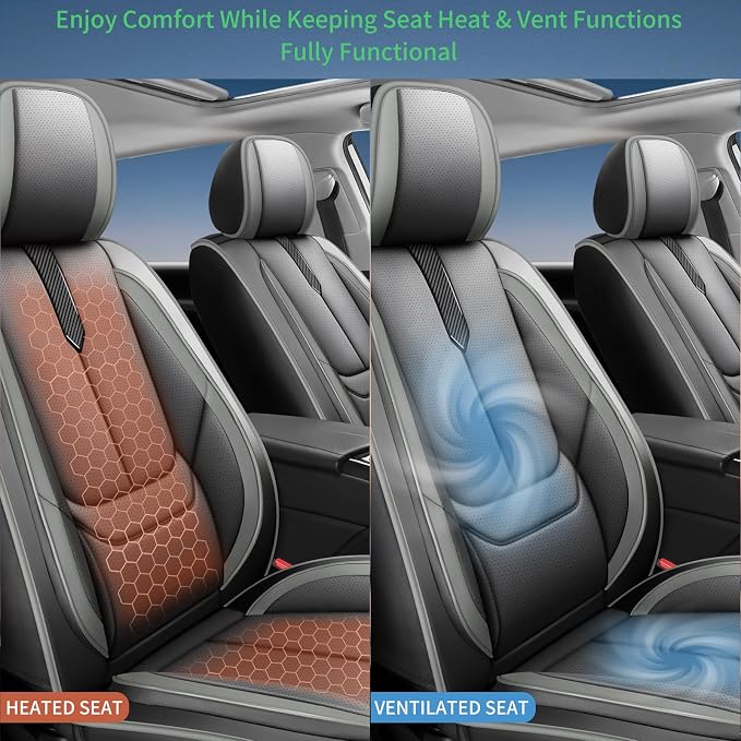 Fit Sentra Car Seat Covers for Nissan Sentra 2008-2024 2025 2026-Upgraded Premium Waterproof & Breathable Leather,Airbag Compatible,All-Weather Seat Cushion Protector,Full Set,Black-Grey - Image 7