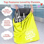 J.L. Childress Gate Check Bag for Single & Double Strollers, Neon Yellow | AirTag compatible Gate Check Bag keeps strollers clean, protected & easy to identify when airport gate checking - Image 2