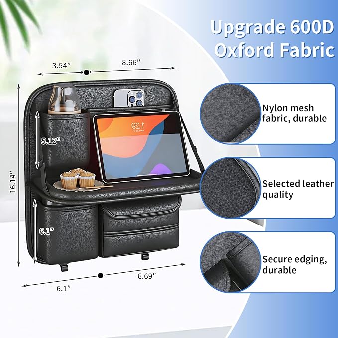 Car Backseat Organizer with Foldable Table Tray,Hanging Storage Bag with Touch Screen Phone Holder,Premium PU Leather Material,Compatible with Most Vehicles,Inner Car Accessories - Image 2
