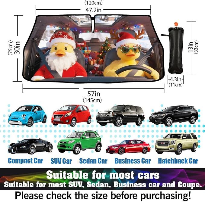 CHILL·TEK Funny Animal Car Windshield Sun Shade Umbrella, Christmas Duck Car Sun Shade Umbrella, Block UV Rays Heat Foldable Windshield Umbrella Sun Visor Protector - Keep Vehicle Cool for Cars SUV - Image 3
