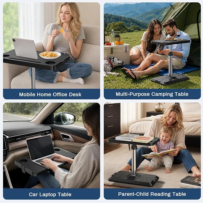 Car Seat Tray Table, Multi-Function Adjustable Tray for Work & Eat | Pneumatic lift, 360° rotatable top, tool-free car tray. High-density composite holds 10kg, anti-slip base - Image 9