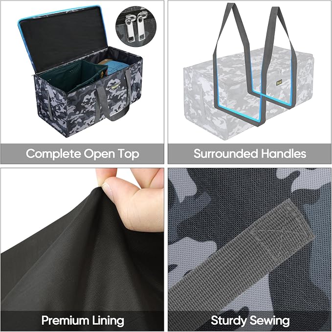 BALEINE Extra Large Storage Tote with Zippers & Carrying Handles, Heavy-Duty Oxford Fabric Moving Bags for Laundry, Space Saving, Storage, Grey Camouflage - Image 3