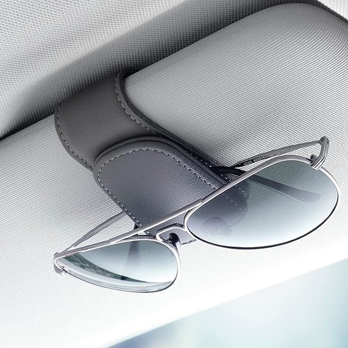 Sunglass Holder for Car Sun Visor, Magnetic Eyeglass Hanger Clip for Car Visor, Leather Car Glasses Mount, Car Interior Visor Accessories (Grey-1Pcs) by SAMGCHI
