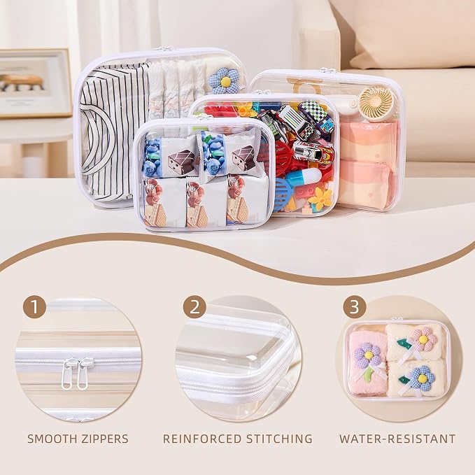 Clear Hard Shell Diaper Bag Organizer Pouches Cosmetic Bags | 1.3mm Crushproof Storage Zipper Case for Daycare, Travel Gear Bags for Snacks, Pacifiers, Wipes, Clothes, Makeup & Toiletries - Image 6