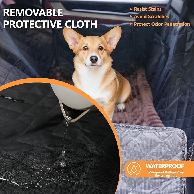 Dog Car Seat Cover 2 Piece Seat Waterproof Hammock and Dark Brown Cover | Scratch Proof Nonslip Back Seat Pet Bed Mat for Travel Durable Soft Back Seat Covers for Cars Trucks and SUVs - Image 4