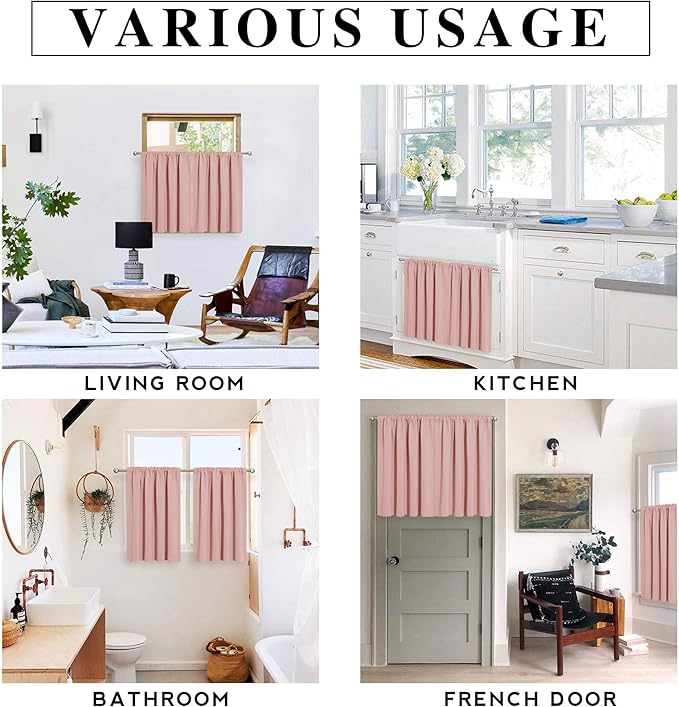 RYB HOME Cafe Blackout Curtains 24 inch Length, RV Camper Window Curtains | Short Small Half Window Tiers,Privacy,Thermal Insulated,Light UV Heat Blocking,Rod Pocket,W29 x L24,Peach Blush,2 Panels - Image 6
