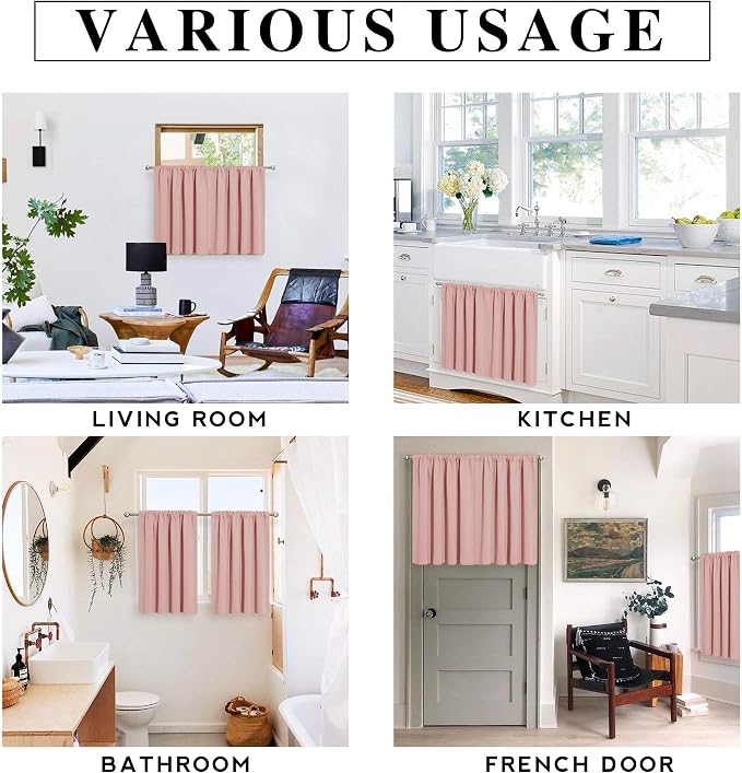 RYB HOME Kitchen Blackout Window Curtains Over Sink 36 inch Length | Summer Light UV Blocking, Energy Efficient, Cabinet Shelf Cupboard Blinds Window Coverings, W29 x L36, Peach Blush, 2 Panels - Image 6