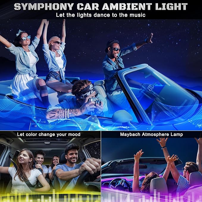 RGB Acrylic Interior Car LED Strip Light with Wireless APP, Car Accessories 6 in 1 with 175 inches 593 LEDs Fiber Optic Ambient Lighting Kits, Dynamic Music Sync Neon LED Strip Light for Car - Image 7