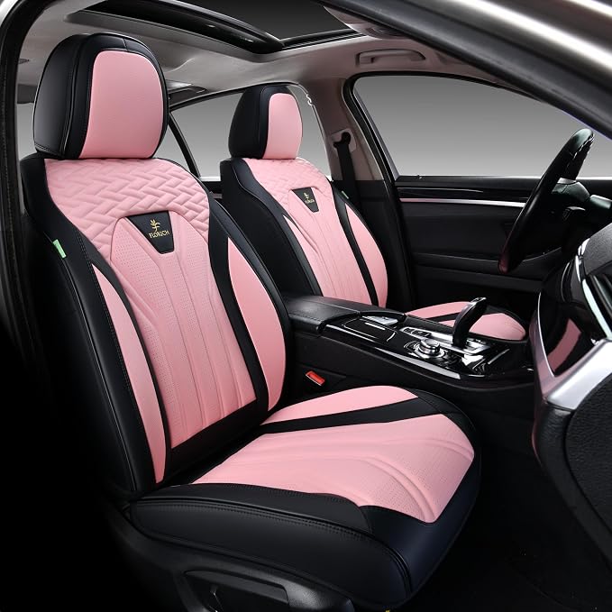 Automotive Seat Covers for Cars Front Seats, Leather Car Seat Covers Waterproof Pink & Black Seat Covers 2 Pack, Universal Seat Protector for Most Cars Trucks SUV by FLORICH