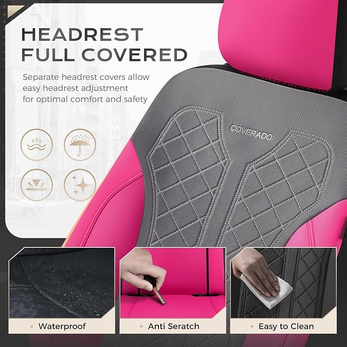 Coverado Car Seat Covers Full Set, Leather Seat Covers, Rose Automotive Protectors 5-Seat, Luxury Universal Fit Seat Covers for SUV, Truck, Sedan and Most Vehicles All-Weather - Image 5