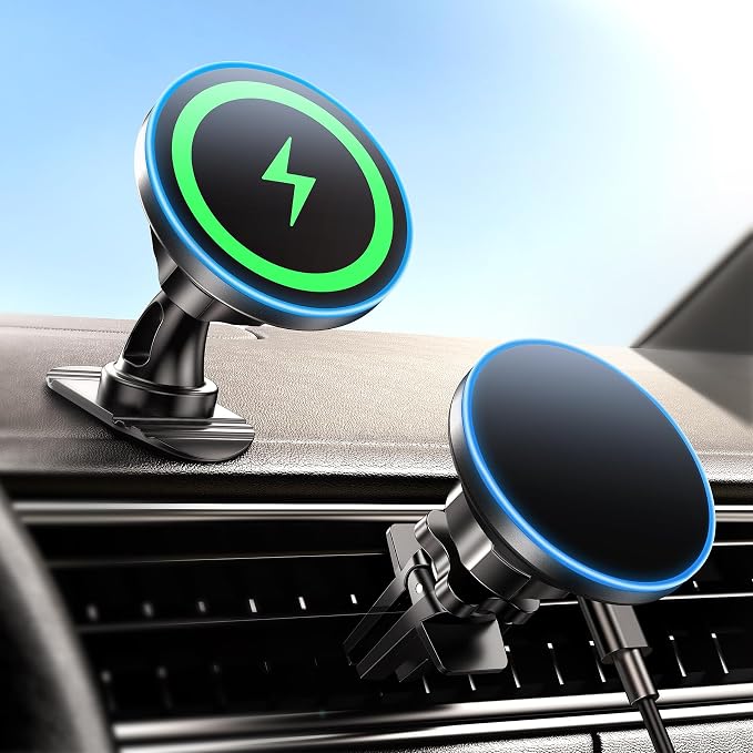 BHHB for iPhone 17 Magsafe Car Mount Charger, [2026 New] 15W 2in1 Magnetic Wireless Car Charger, fits for Magsafe Car Charger, Vent/Dashboard Phone Holder Mount for iPhone 17 16 15 14 13 12 Series by BHHB