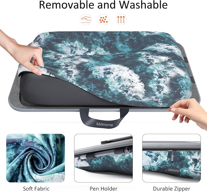 Lap Desk for Laptop with Cushion, Laptop Lap Desk, Cushion Detachable and Washable, fits up to 17 inch, with Tablet Slot and Stopper, MillHome (Blue) - Image 5