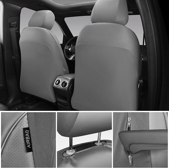 CAR PASS 3D Foam PU Leather Car Seat Covers, Universal Seat Covers Full Sets for Trucks SUV Sedan Automotive Seat Covers Armrest Airbag Compatible Waterproof Comfortable Faux Nappa Leather All Gray - Image 4