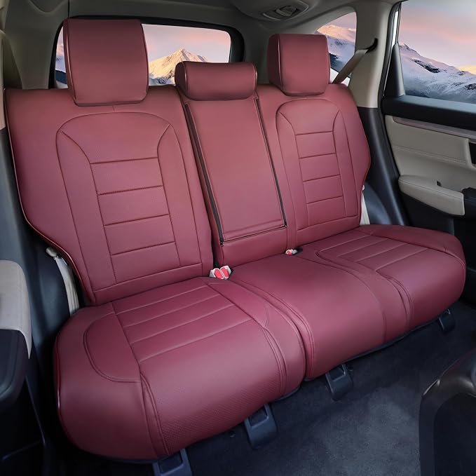 Lolcar CRV Seat Covers Custom Fit for Honda CRV 2017 2018 2019 2020 2021 2022,Leather Car Seat Cover Full Set for Trucks SUV,Waterproof Car Seat Cushion,Faux Leather (Burgundy) - Image 4