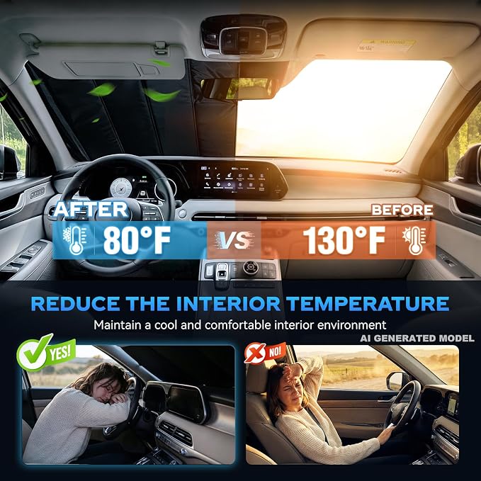 Windshield Sun Shade for Toyota Tundra 2022-2026 Folding Design | Custom Fit, Car Front Window Sunshade, Sunshield Sun Visor Protector, Blocks UV Rays & Heat, Car Accessories - Image 3