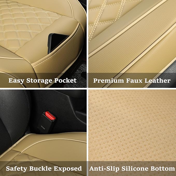 1 Pack Leather Front Car Seat Covers,Bottom Seat Covers for Cars,Driver Car Seat Cover,Luxury Seat Protectors,Waterproof,Full Wrap,for Most Vehicles,Sedan,Truck,SUV(Beige) - Image 2
