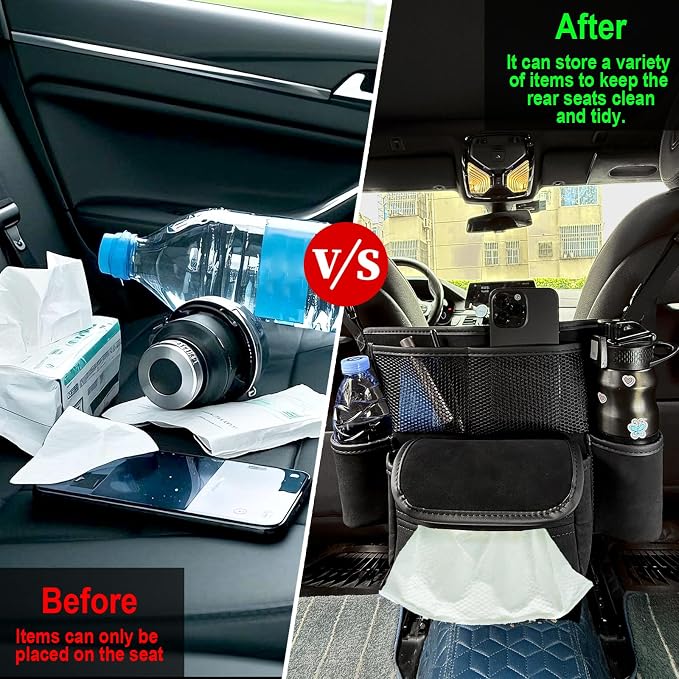 Car Handbag Holder Between Seats Suede Large Capacity Car Purse Holder Automotive Consoles, Fits Between Front Seats, Holds Wallet, Phone & Essentials (Black) - Image 3