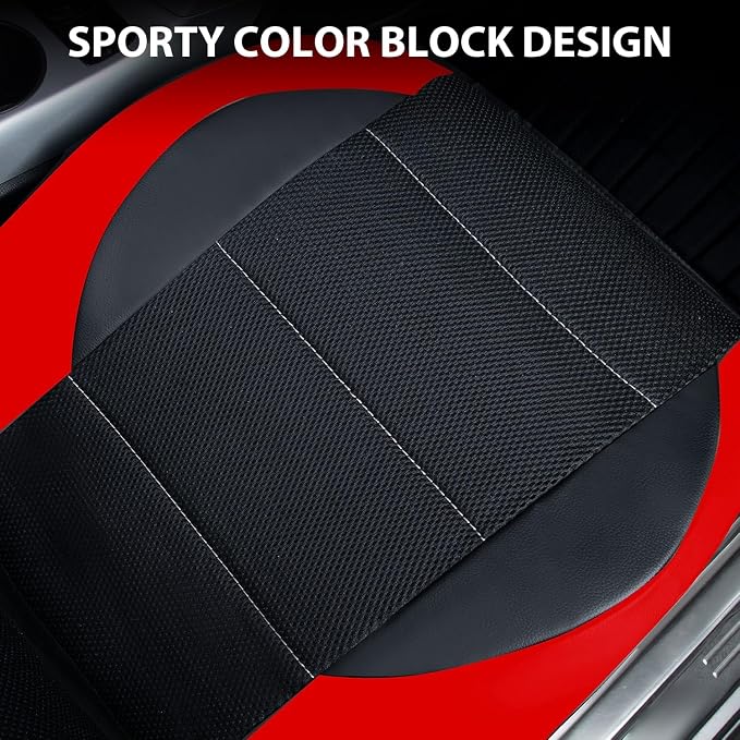 CAR PASS Leather Car Seat Covers Front Seats Only, with Air Mesh Front Seat Covers Breathable, Cool Automotive Seat Covers 2 Pack, Universal Fit Most Cars,SUV,Truck,Van Airbag Compatible(Black & Red) - Image 6