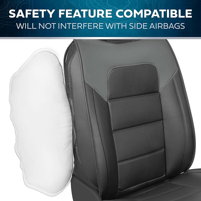 MotorBox Classic Edition Seat Covers, Premium Faux Leather Seat Covers for Cars Trucks Vans SUV, Semi Custom Fit Car Seat Covers Front Seats Only, Automotive Interior Cover - Gray | Charcoal and Black Car Seat Covers, Waterproof Leather Seat Covers, Ca... - Image 5