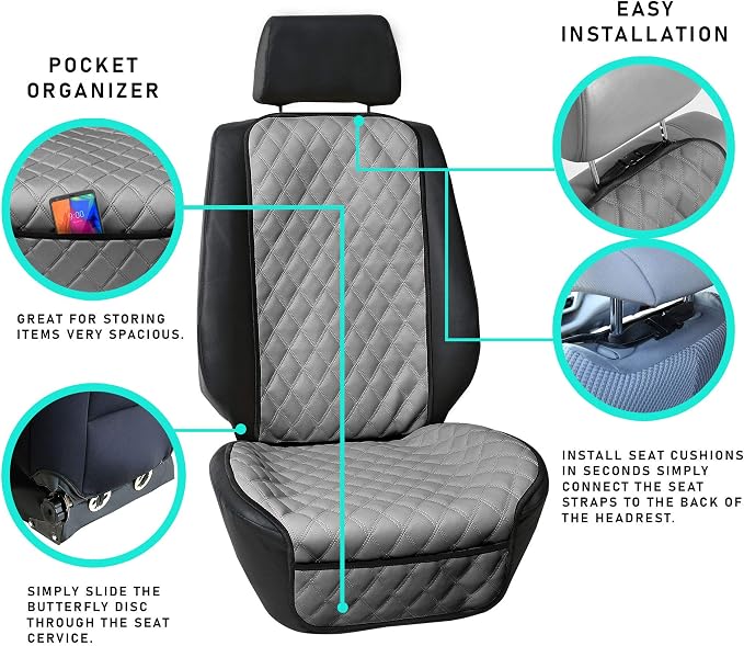 FH Group Car Seat Cushion – Faux Leather Single Front Seat Cover with Front Pockets, Airbag Compatible, Universal Fit Car Seat Cushion for Driver or Passenger Seat, SUV, Truck, Sedan & Van – Black - Image 6