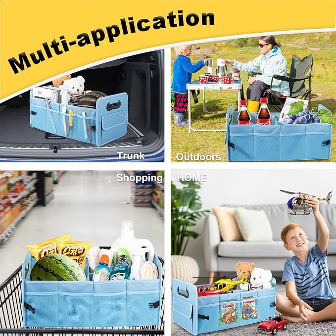 Car Trunk Organizer, Collapsible Car Organizers and Storage Light Blue | Sturdy, Large Capacity, Clean Decor, Multi Compartment Container Box, Adjustable Car Accessories for SUV Sedan Truck - Image 4