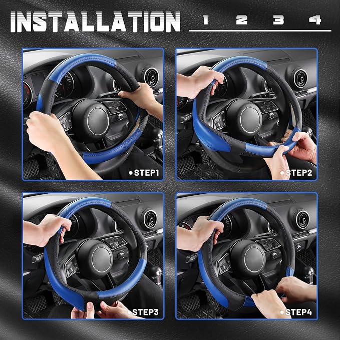 SEG Direct Car Steering Wheel Cover for Prius Civic Model 3 / Y 14"-14.25" | Small Size 35.5-36 cm for Camaro, Microfiber Leather, Anti-Slip Comfortable Grip, Auto Interior Accessories, Black and Blue - Image 6