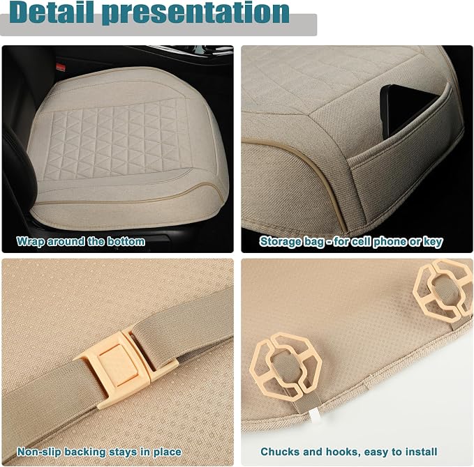 West Llama Linen Front Car Seat Cover Protector Anti-Slip Bottom Seat Cover Fits 95% of Vehicles,Wrapping Around The Bottom,Triangular Pattern(Beige-2Pcs) - Image 5
