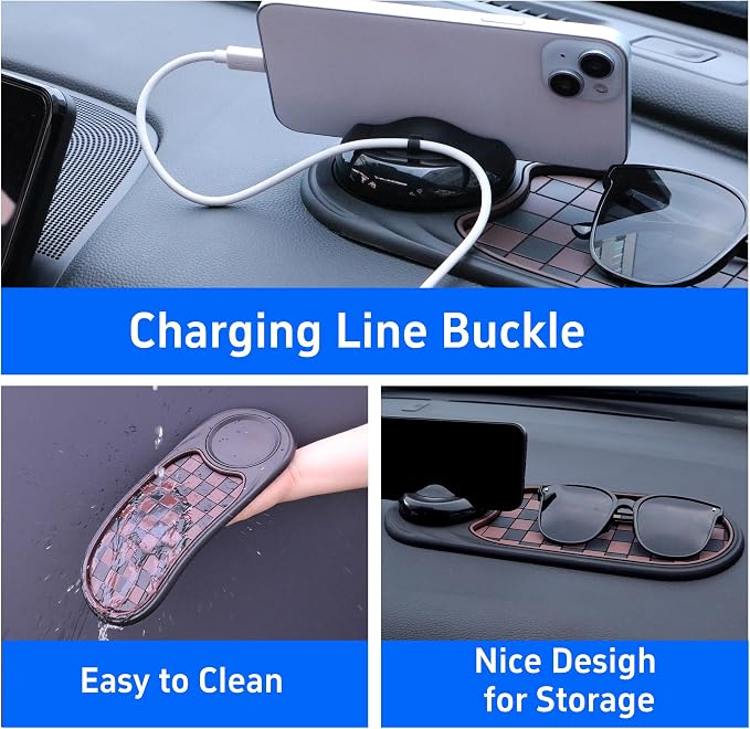 Universal Anti-Slip Car Dashboard Mat with 360° Rotating Phone Holder – Multi-Functional Organizer Pad for Phones, Sunglasses, Keys, and Daily Essentials (Gray Black) - Image 6