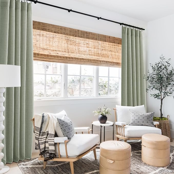 RYB HOME Linen Sheer Curtains 90 inches Long for Living Room | Breathable, Weave Textured, Rod Pocket, Semi Sheer, Sage Green, for Dining Room, W52 x L90, 2 Panels Set - Image 6