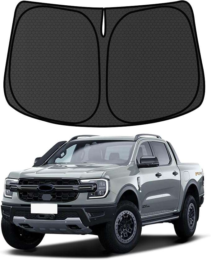 Ranger Windshield Sun Shade for Ford Ranger 2019-2024 2025 Blocks UV Rays Accessories,1:1 Custom Foldable Thickened Wear-Resistant Front Window Sunshade Visor,Keeps Your Car Cooler by Achaltiza