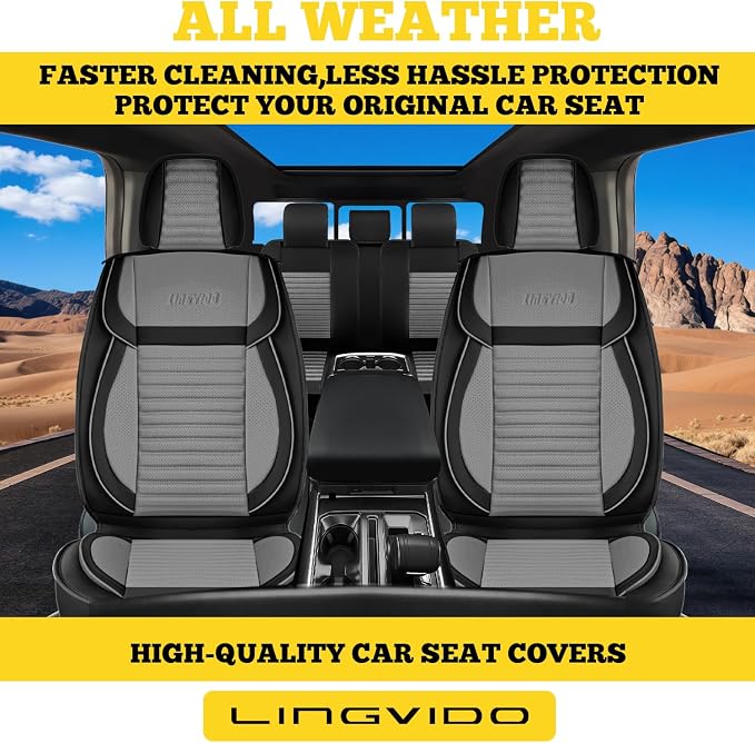 Front Car Seat Covers, Faux Nappa Leather for Sedan SUV, 2 Seats | Waterproof, Breathable and Airbag Compatible, Helps Reduce Slipping, Gray+Black - Image 3