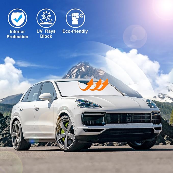 Windshield Sun Shade for 2019-2026 Porsche Cayenne Accessories | Full covered for windshield, Foldable & Durable, Block UV Rays, Reduce Heat, Easy to install, Keep Car Cooler - Image 6