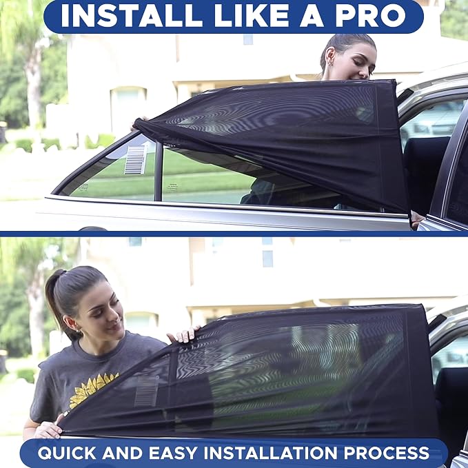 EcoNour Car Window Shades for Side Windows (Pack of 2) | Sun Shade for Car | Car Heat and UV Protection-Adjustable Elastic Fabric Baby Car Shade | Rear Side Window Sun Shade Accessories (Large 21"x36") - Image 7